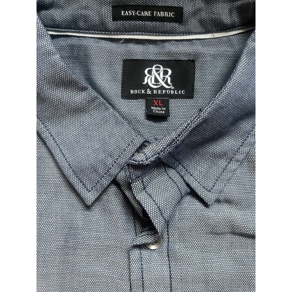 Rock & Republic Easy Care Pockets Men's Blue Solid Long Sleeve Button-Up XL